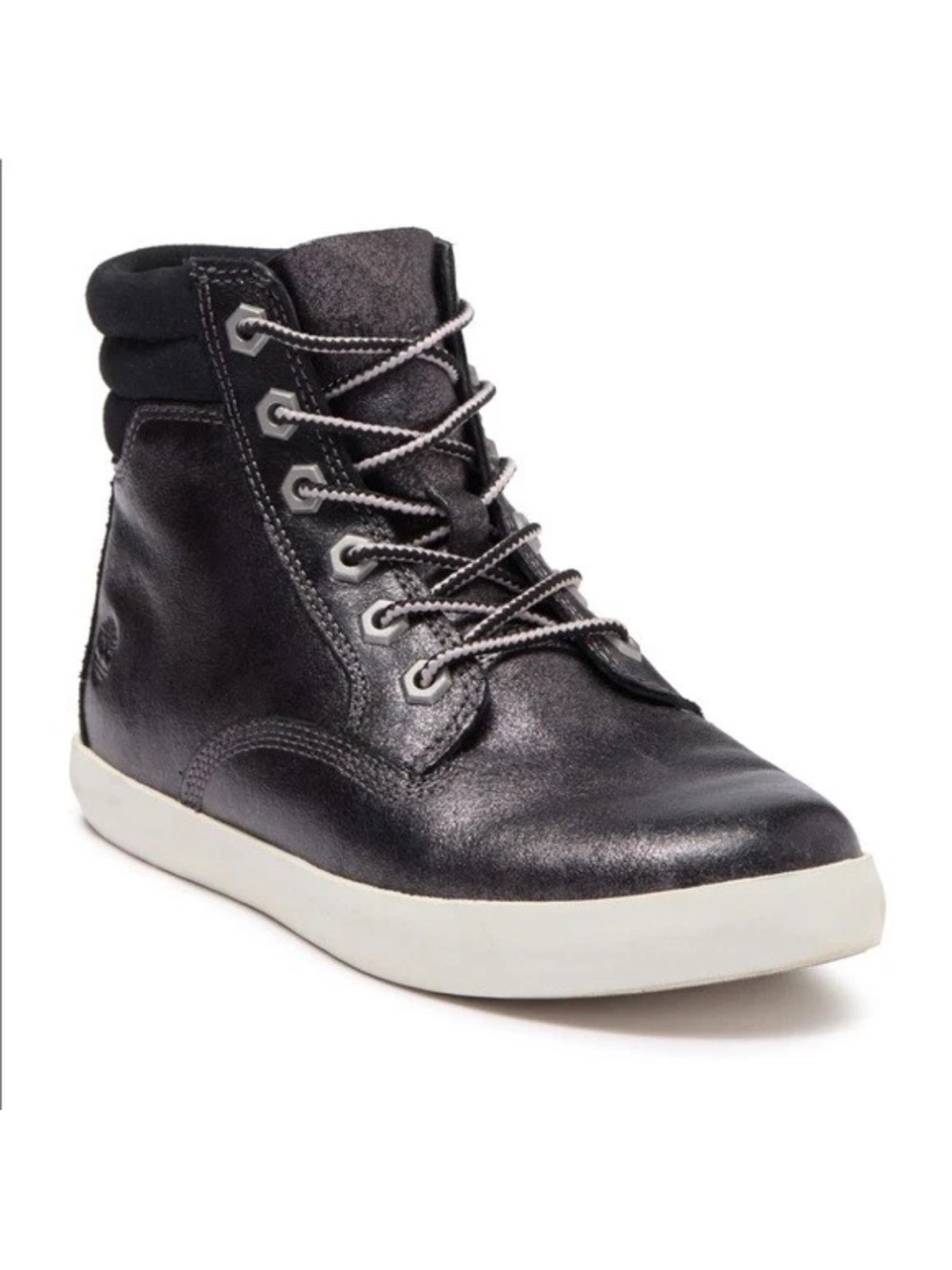 Timberland Dausette High Top Sneaker Boots Black Metallic Leather 8M LIKE NEW